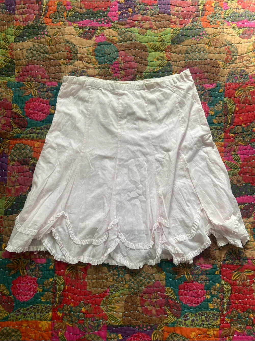 Vintage Y2K Old Navy Pale Pink Ruffle Hem Cotton midi Skirt 18